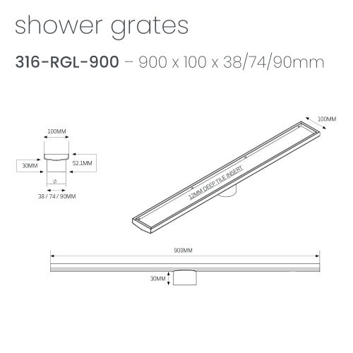 SHOWERS - Matt Black Shower Channel - 900mm
