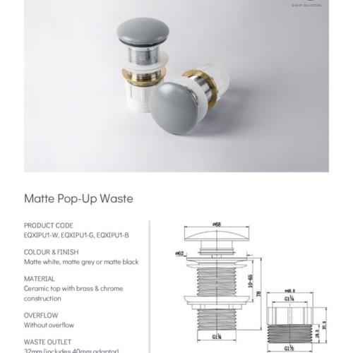 BASINS - Matte Ceramic Pop Up Waste Range