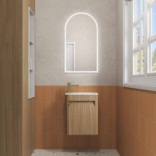VANITIES - Mini Hartelle Fluted Wall Hung Vanity - Harvest Oak