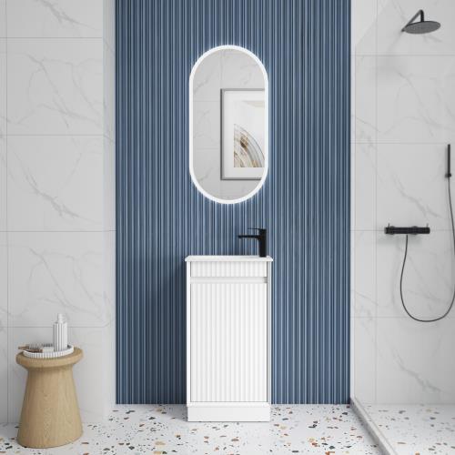 VANITIES - Mini Ravia Fluted Floor Vanity - White (Matt)