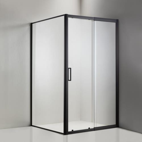 SHOWERS - Miramar Adjustable Sliding Shower Screen Front & Return - Black