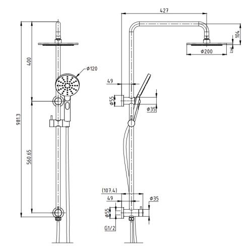 TAPWARE - Niko Double Shower on Rail - Brushed Nickel