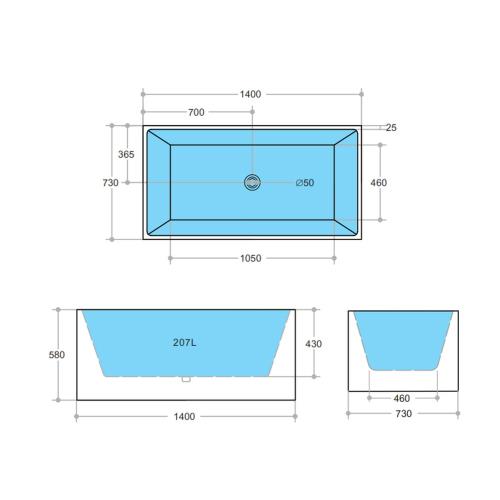 BATHS - THEO Square Free Standing Bathtub