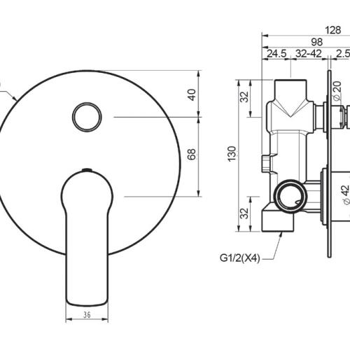 TAPWARE - Vienna Wall Mixer with Diverter - Black and Chrome