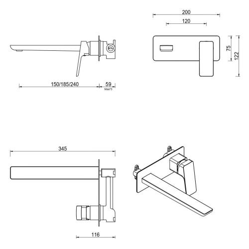 TAPWARE - Tiago Wall-Spout Combo  - French Gold