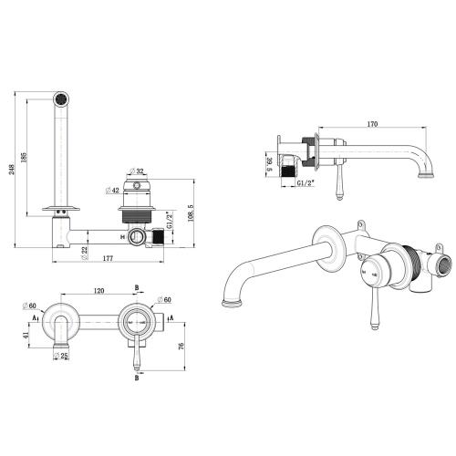 TAPWARE - Mica Heritage Wall-Spout Combo - TRIM KIT ONLY